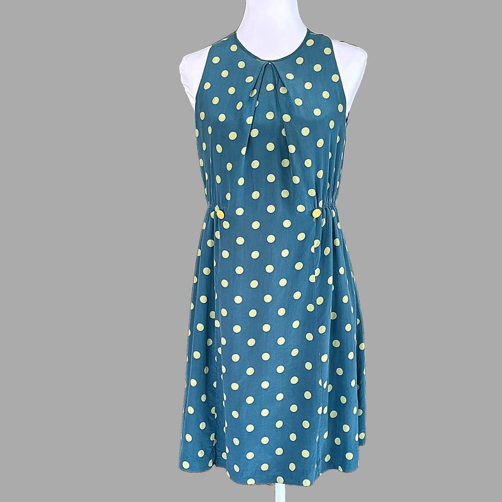 Anthropologie Girls From Savoy Silk Dress Teal Dot Size 4